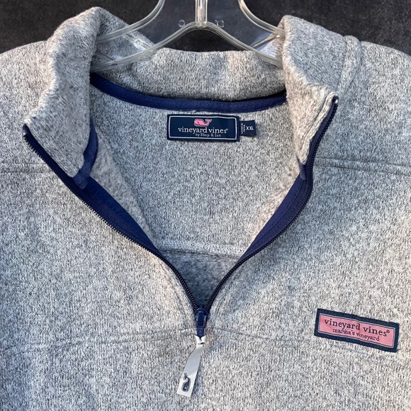 Vineyard Vines Mens XXL Gray Sweater Fleece Quarter Zip Pullover Logo Preppy - Picture 1 of 7